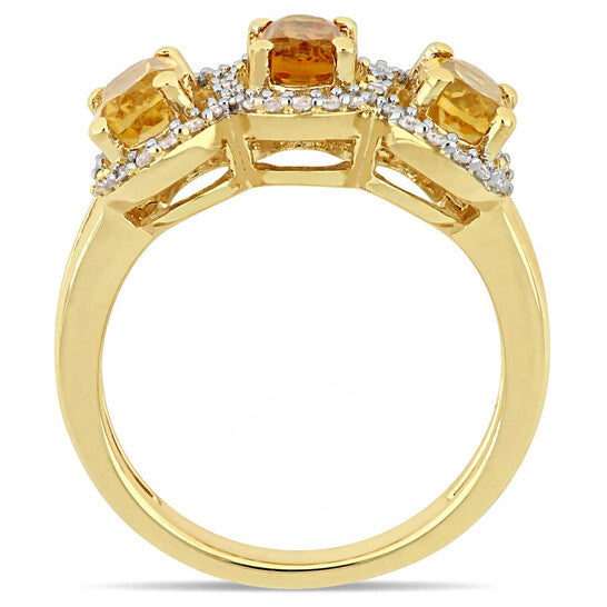 Original Amour 1/5 CT Diamond and 1 1/3 CT TGW Citrine Madeira w/ Citrine 3-Stone Ring in Yellow Silver