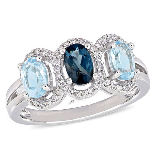 Original Amour 1/5 CT TDW Diamond and 1 3/5 CT TGW Sky Blue Topaz, London Blue Topaz 3-Stone Ring in Sterling Silver