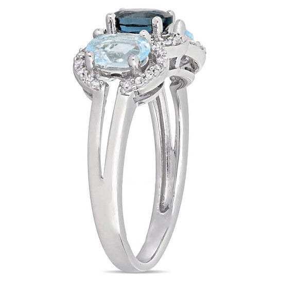 Original Amour 1/5 CT TDW Diamond and 1 3/5 CT TGW Sky Blue Topaz, London Blue Topaz 3-Stone Ring in Sterling Silver