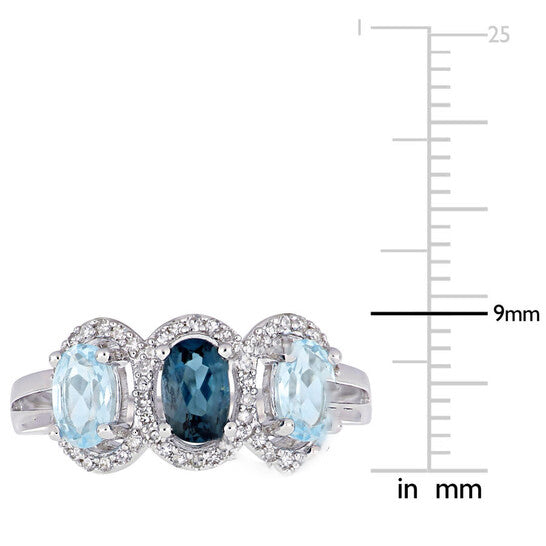 Original Amour 1/5 CT TDW Diamond and 1 3/5 CT TGW Sky Blue Topaz, London Blue Topaz 3-Stone Ring in Sterling Silver