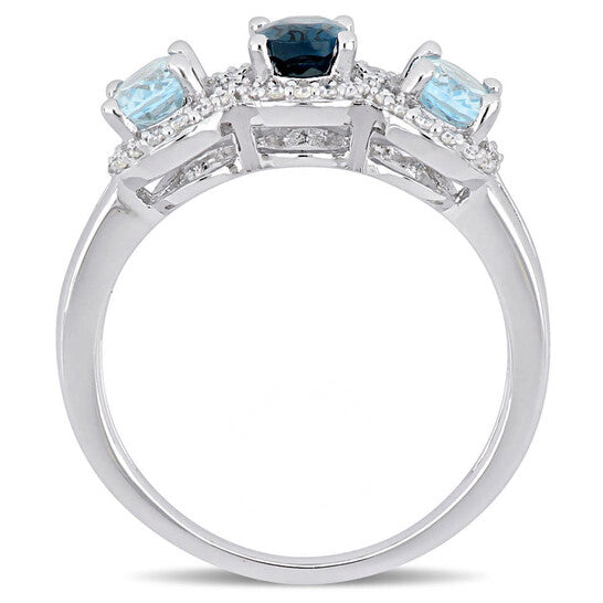 Original Amour 1/5 CT TDW Diamond and 1 3/5 CT TGW Sky Blue Topaz, London Blue Topaz 3-Stone Ring in Sterling Silver