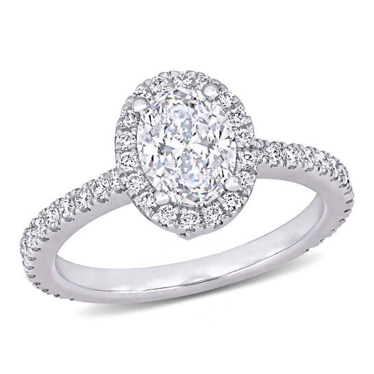 Original Amour 18k White Gold 1 3/8 CT TW Certified Diamond Oval Halo Engagement Ring