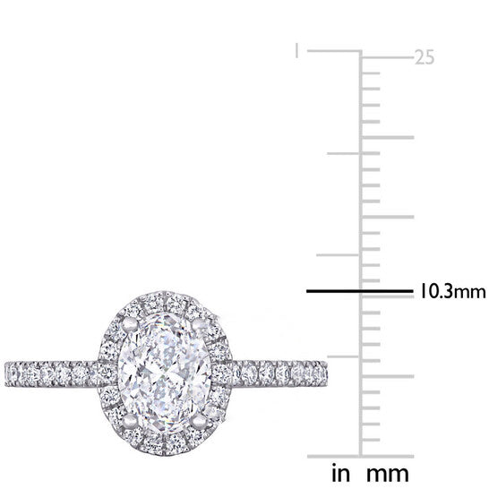 Original Amour 18k White Gold 1 3/8 CT TW Certified Diamond Oval Halo Engagement Ring