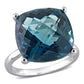 Original Amour 19 1/4 CT TGW Cushion Checkerboard London Blue Topaz Cocktail Ring in 14k White Gold