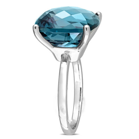 Original Amour 19 1/4 CT TGW Cushion Checkerboard London Blue Topaz Cocktail Ring in 14k White Gold