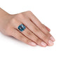 Original Amour 19 1/4 CT TGW Cushion Checkerboard London Blue Topaz Cocktail Ring in 14k White Gold