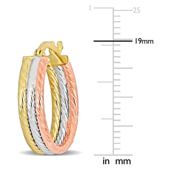 Original AMOUR 19mm Triple Row Twisted Hoop Earrings In 3-Tone Yellow, Rose and White 10K Gold