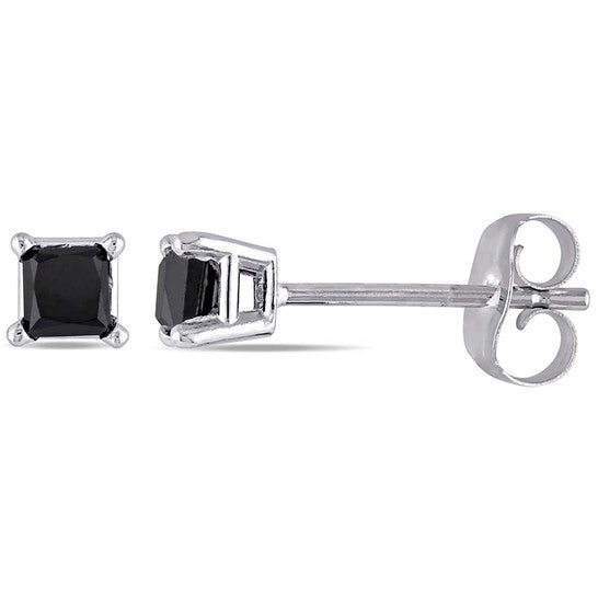 Original AMOUR 1 CT TW Princess Cut Black Diamond Stud Earrings In 10K White Gold