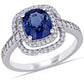 Original Amour 2 1/2 CT TGW Cushion Cut Sapphire and 1/2 Ct TW Diamond Double Halo Cocktail Ring in 14k White Gold