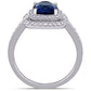 Original Amour 2 1/2 CT TGW Cushion Cut Sapphire and 1/2 Ct TW Diamond Double Halo Cocktail Ring in 14k White Gold