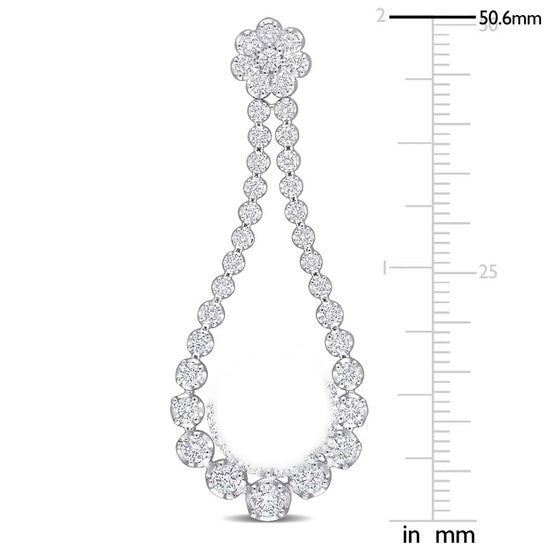 Original AMOUR 2 3/4 CT TDW Diamond Floral Teardrop Earrings In 14K White Gold