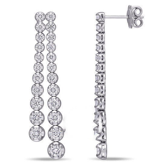 Original AMOUR 2 3/4 CT TW Diamond Double Row Drop Earrings In 18k White Gold