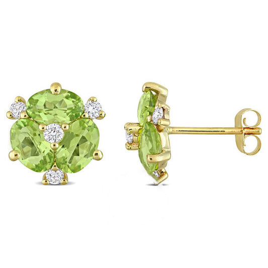 Original Amour 2 4/5 CT TGW Peridot and 1/4 CT TDW Diamond Oval Stud Earrings in 14k Yellow Gold