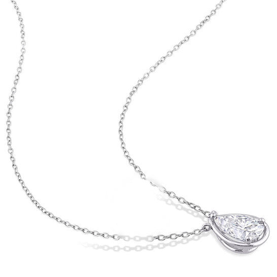 Original AMOUR 2 CT TGW Created Moissanite Halo Teardrop Pendant with Chain In Sterling Silver