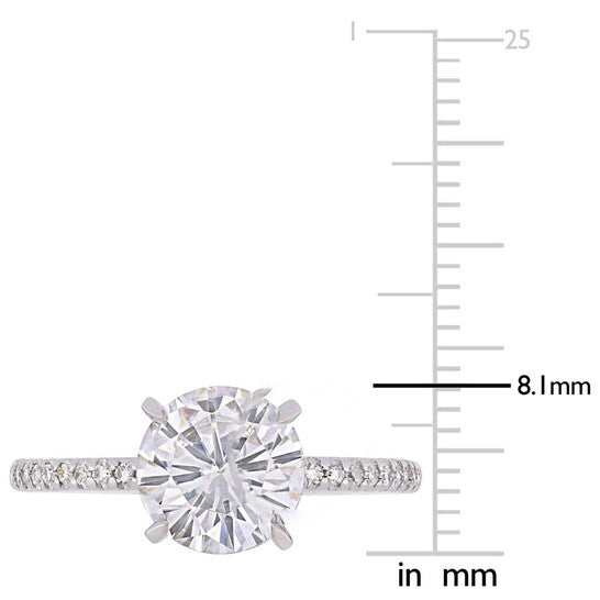 Original Amour 2 CT TGW Round-Cut Moissanite-White and 1/10 CT TW Diamond Engagement Ring in 14k White Gold JMS005039