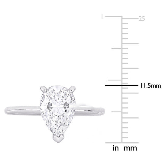 Original Amour 2 CT TW Pear Shape Certified Diamond Solitaire Engagement Ring in 14k White Gold