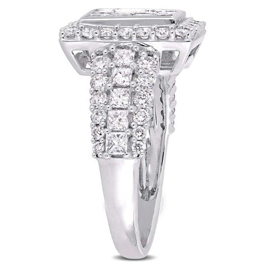 Original Amour 2 CT TW Princess and Round-Cut Diamond Cluster Square Engagement Ring in 14k White Gold JMS004939