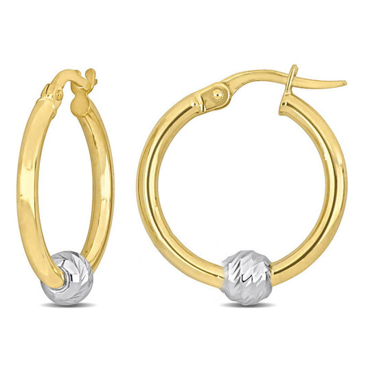 Original AMOUR 21mm Hoop Earrings with Ball In 2-Tone Yellow and White 14K Gold