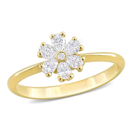 Original Amour 2/5 CT TDW Pear and Round Diamond Floral Ring in 14k Yellow Gold