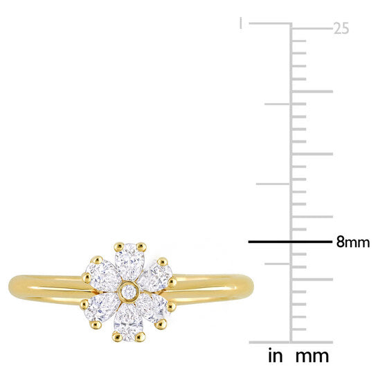 Original Amour 2/5 CT TDW Pear and Round Diamond Floral Ring in 14k Yellow Gold