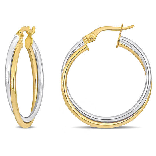 Original AMOUR 26mm Crossover Hoop Earrings In 2-Tone Yellow and White 10K Gold