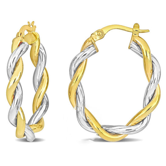 Original AMOUR 27mm Twisted Oval Hoop Earrings In 2-Tone Yellow and White 10K Gold