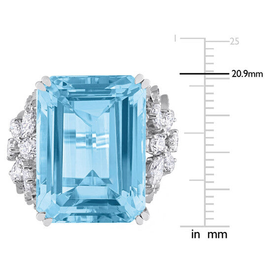 Original Amour 28 3/8 CT TGW Blue Topaz - Sky and 1 3/4 CT Multi-shape Diamond Ring in 14k White Gold