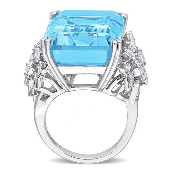 Original Amour 28 3/8 CT TGW Blue Topaz - Sky and 1 3/4 CT Multi-shape Diamond Ring in 14k White Gold