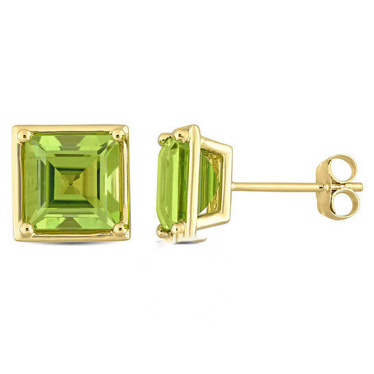 Original Amour 3 1/2 CT TGW Square Peridot Stud Earrings in 14k Yellow Gold