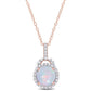 Original AMOUR 3 1/4 CT TGW Blue Ethiopian Opal and White Topaz Halo Pendant with Chain In Rose Plated Sterling Silver