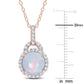 Original AMOUR 3 1/4 CT TGW Blue Ethiopian Opal and White Topaz Halo Pendant with Chain In Rose Plated Sterling Silver