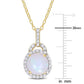 Original AMOUR 3 1/4 CT TGW Blue Ethiopian Opal and White Topaz Halo Pendant with Chain In Yellow Plated Sterling Silver