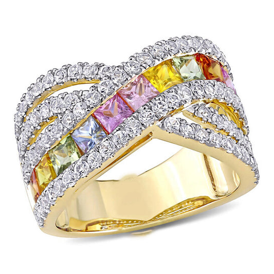 Original Amour 3 3/4 CT TGW MULTI COLOR SAPPHIRE FASHION RING 14K YELLOW GOLD