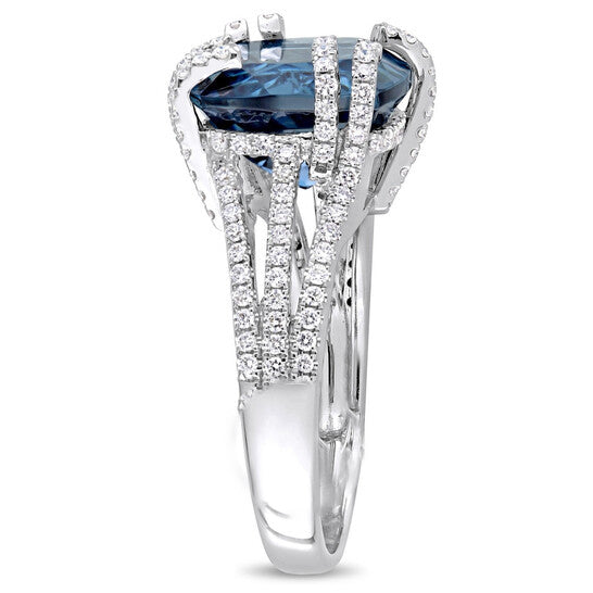 Original Amour 3/4 CT Diamond TW And 7 1/3 CT TGW Blue Topaz - London Fashion Ring 14k White Gold GH SI