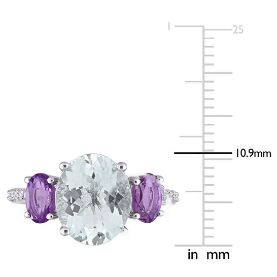 Original Amour 3 4/5 CT TGW Ice Aquamarine, Amethyst and 1/10 CT TW Diamond 3-Stone Ring in Sterling Silver