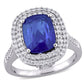 Original Amour 3 7/8 CT TGW Cushion Blue Sapphire and 1 CT TDW Diamond Halo Cocktail Ring in 14k White Gold