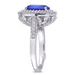 Original Amour 3 7/8 CT TGW Cushion Blue Sapphire and 1 CT TDW Diamond Halo Cocktail Ring in 14k White Gold