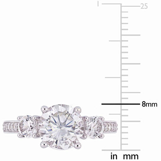 Original Amour 3 CT TGW Created White Sapphire and Diamond Three Stone Ring in 10k White Gold JMS005000