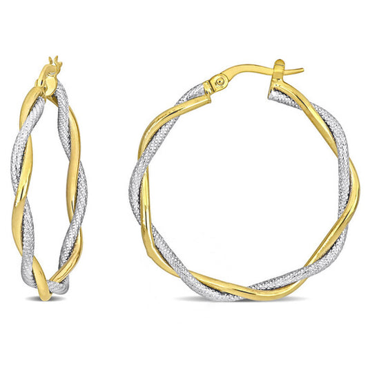 Original AMOUR 33mm Twisted Hoop Earrings In 10K Two-Tone Yellow and White