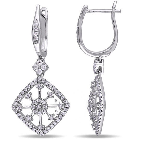 Original AMOUR 3/4 CT TW Diamond Filigree Openwork Drop Earrings In 14K White Gold