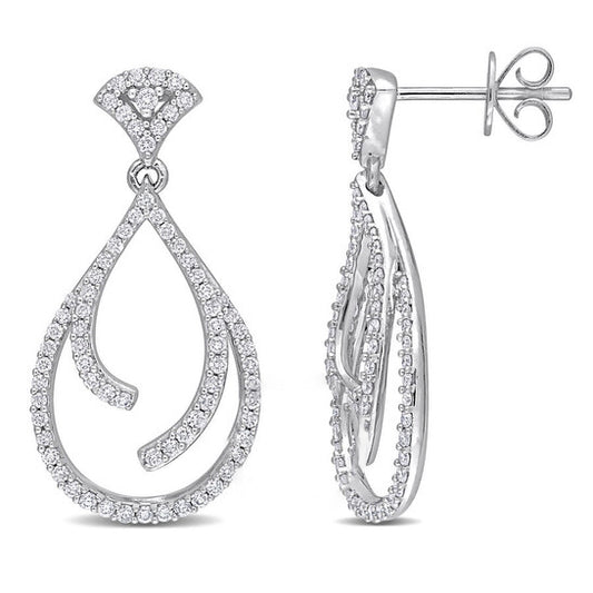 Original AMOUR 5/8 CT TW Diamond Teardrop Dangle Earrings In 14K White Gold