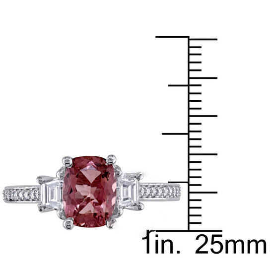 Original Amour 3/4 CT TW Trapezoid and Round Diamond and Pink Tourmaline 3-stone Engagement Ring in 14k White Gold