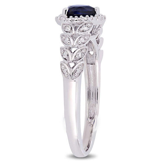 Original Amour 3/5 CT TGW Created Blue Sapphire and Diamond Halo Heart Ring in 10k White Gold JMS005026