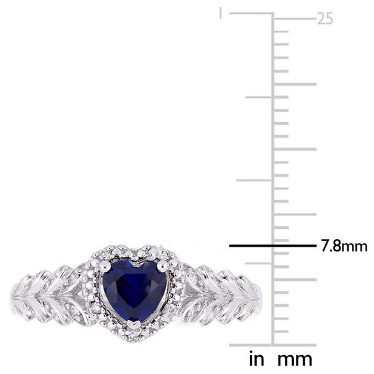 Original Amour 3/5 CT TGW Created Blue Sapphire and Diamond Halo Heart Ring in 10k White Gold JMS005026