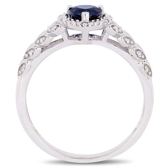 Original Amour 3/5 CT TGW Created Blue Sapphire and Diamond Halo Heart Ring in 10k White Gold JMS005026