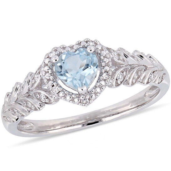 Original Amour 3/5 CT TGW Sky-Blue Topaz and Diamond Halo Heart Ring in 10k White Gold JMS005030