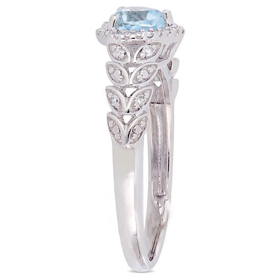 Original Amour 3/5 CT TGW Sky-Blue Topaz and Diamond Halo Heart Ring in 10k White Gold JMS005030