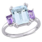 Original Amour 3.68 CT TGW Ice Aquamarine and Rose de France 3-Stone Ring in Sterling Silver