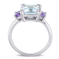 Original Amour 3.68 CT TGW Ice Aquamarine and Rose de France 3-Stone Ring in Sterling Silver