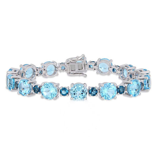 Original AMOUR 37 1/10 CT TGW Sky-blue Topaz and London-blue Topaz Tennis Bracelet In Sterling Silver